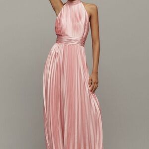 Mac Duggal Halter Pleated Maxi Dress- pink- size 6